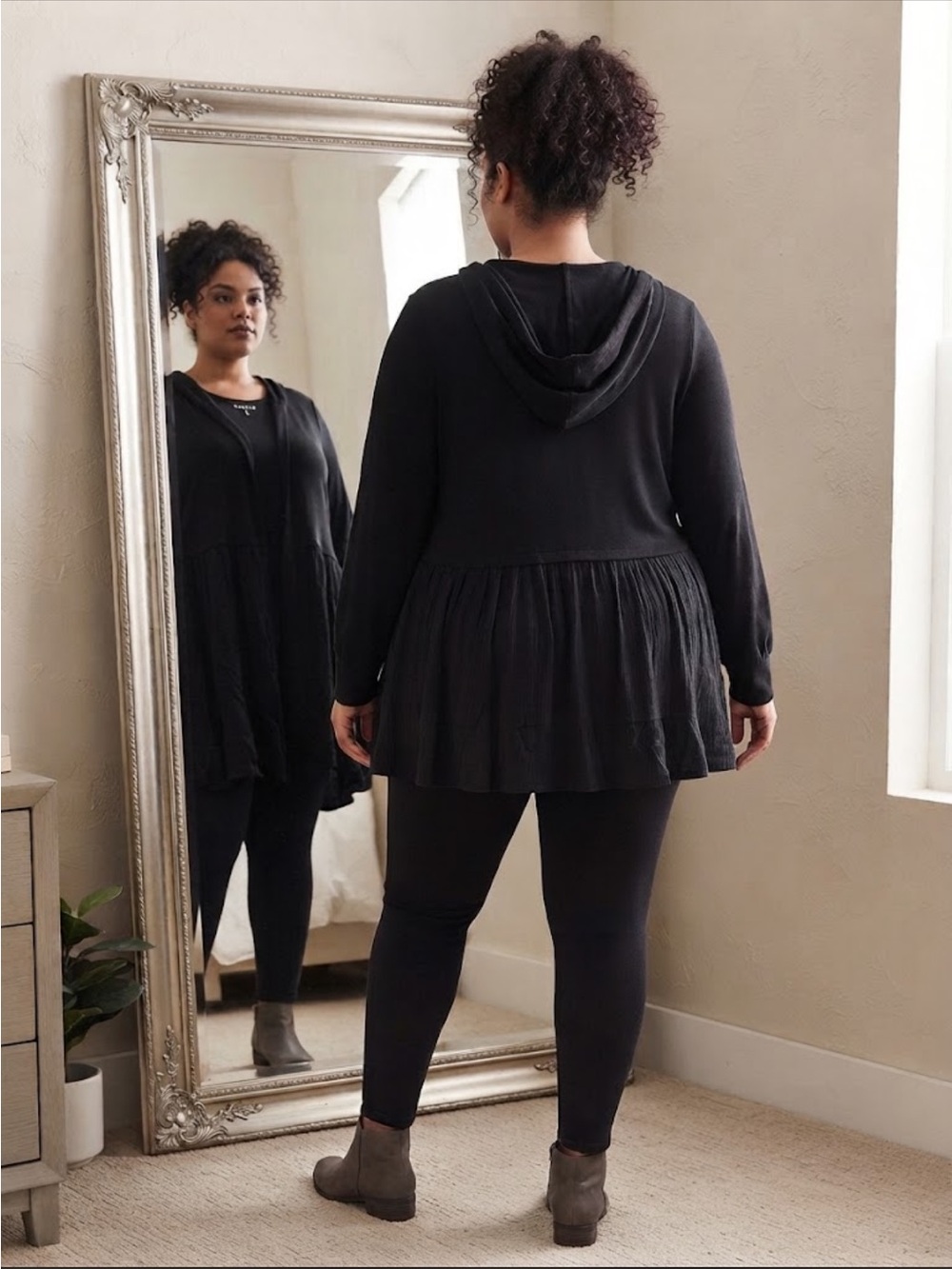 torrid EUC Black Hooded Peplum Tunic open front cardigan